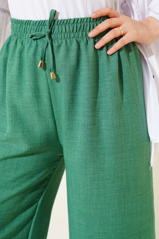 Elastic Waist Wide Leg Trousers Green