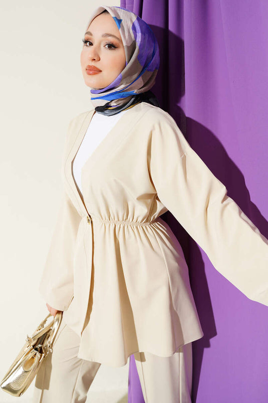 Set doppio beige con bottoni dorati elastici