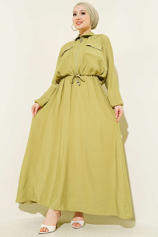 Buy Elastic Shirt Collar Pinafore Set in Pistachio Green