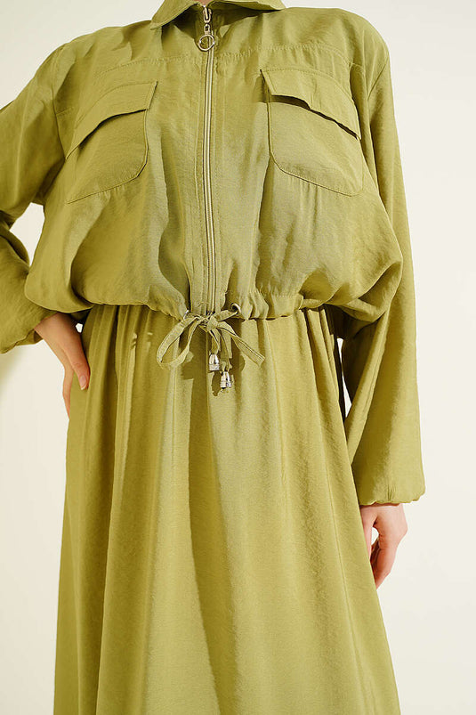 Buy Elastic Shirt Collar Pinafore Set in Pistachio Green
