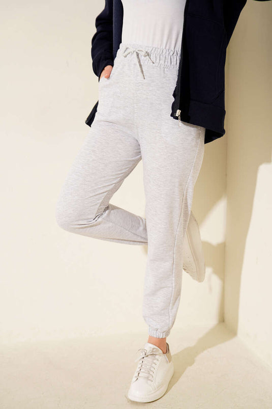 Hose mit elastischem Bund, doppelt gewebt, meliertes Grau