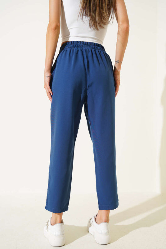 Indigo Elastic Waist Drawstring Trousers