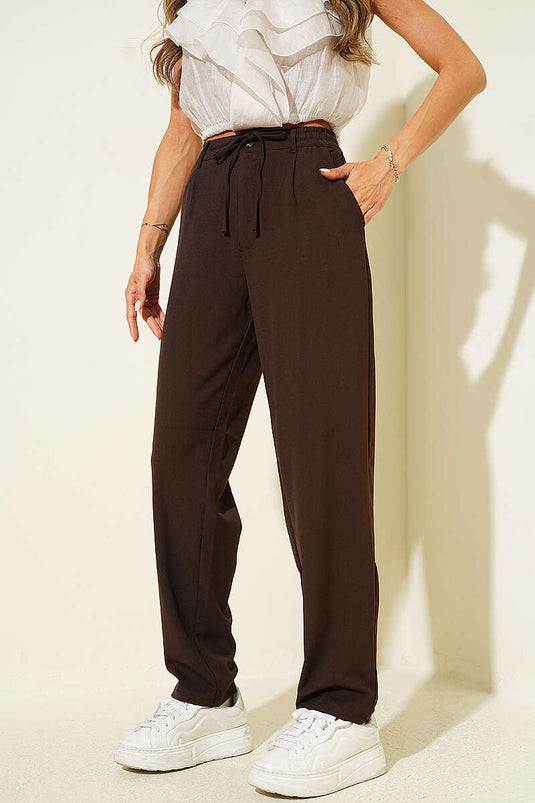 Beli Lastikli İpli Pantolon Kahve