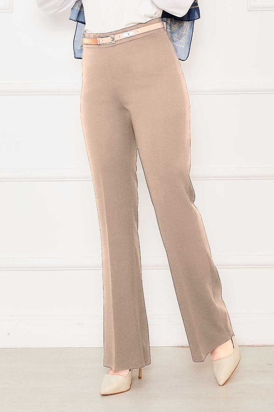 Pantalon à pattes d'éléphant à taille élastique beige