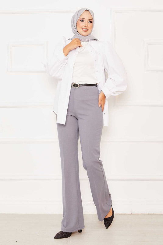 Pantalon à pattes d'éléphant gris à taille élastique