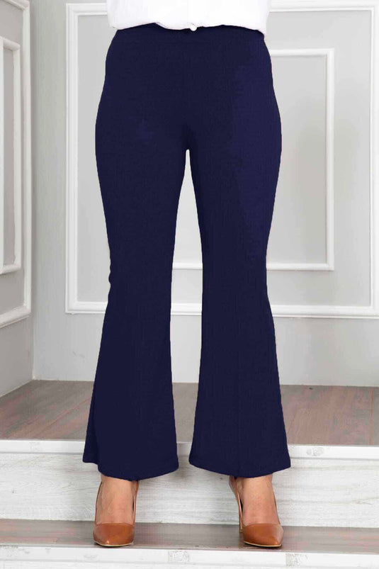 Navy Blue Elastic Waist Spanish Flare Modest Pants