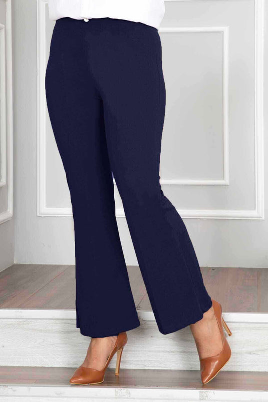 Navy Blue Elastic Waist Spanish Flare Modest Pants