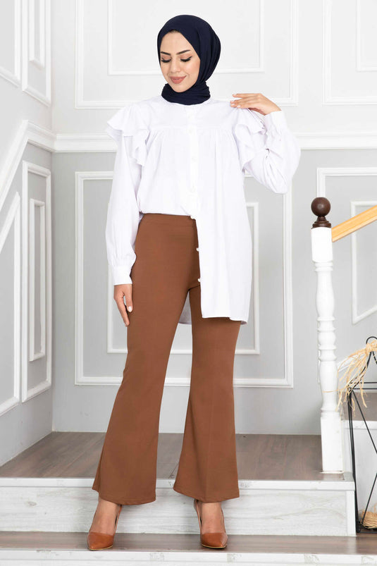 Belted Spanish Flare Modest Trousers Tan