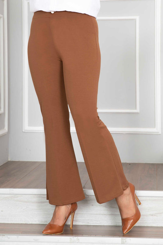 Pantaloni Hijab con gamba svasata in vita elastica Marrone chiaro