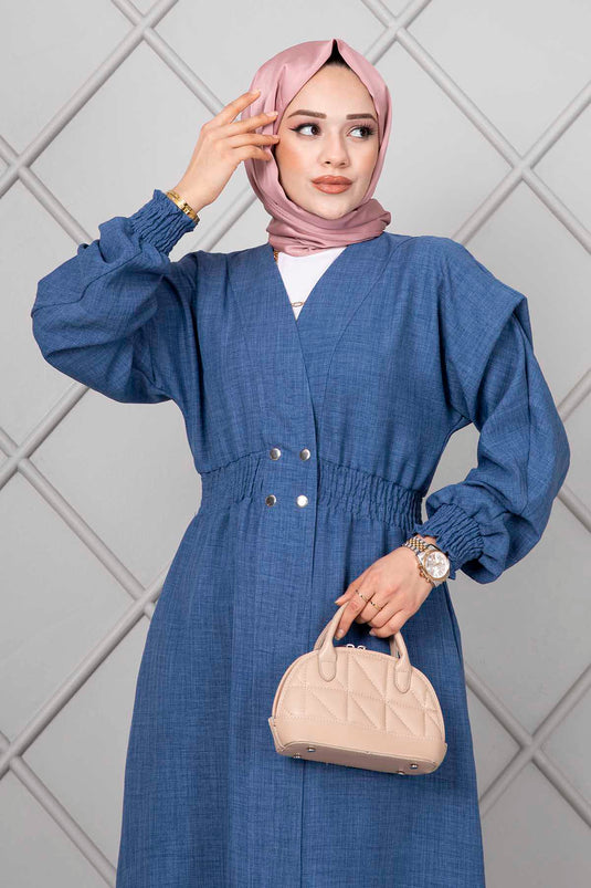 Langes Hijab-Cape mit elastischem Bund in Indigo