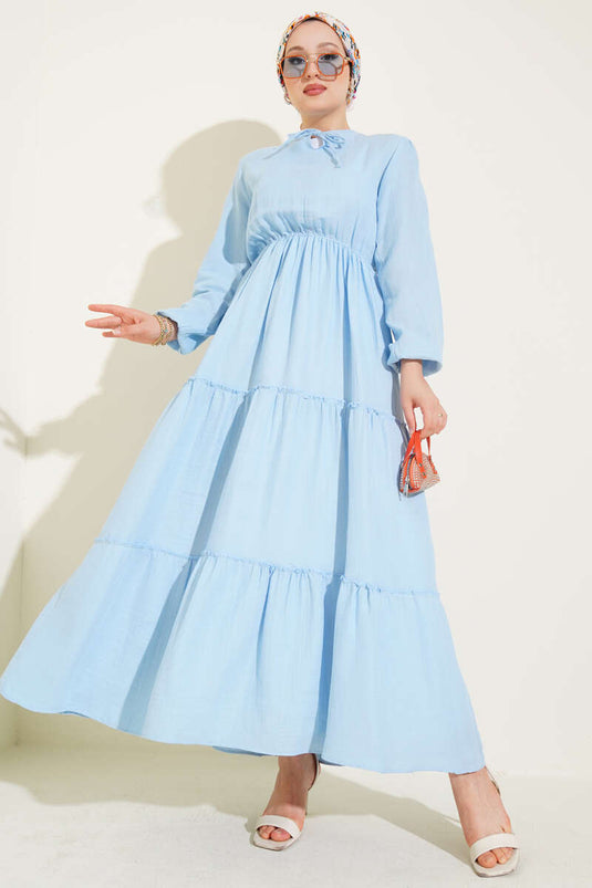 Elastic Waist Layered Dress Blue