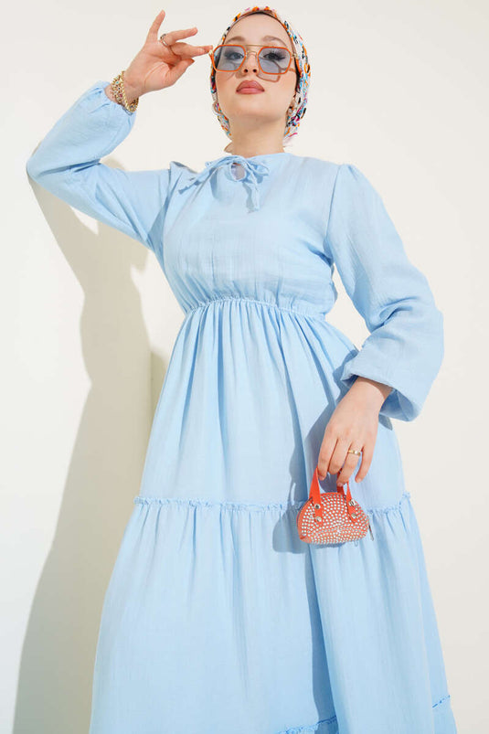 Elastic Waist Layered Dress Blue