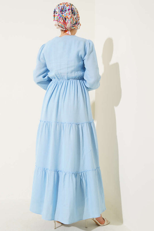 Elastic Waist Layered Dress Blue