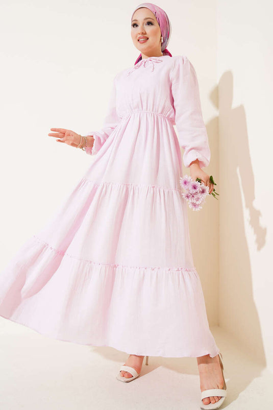 Pink Layered Dress with Elastic Waist
