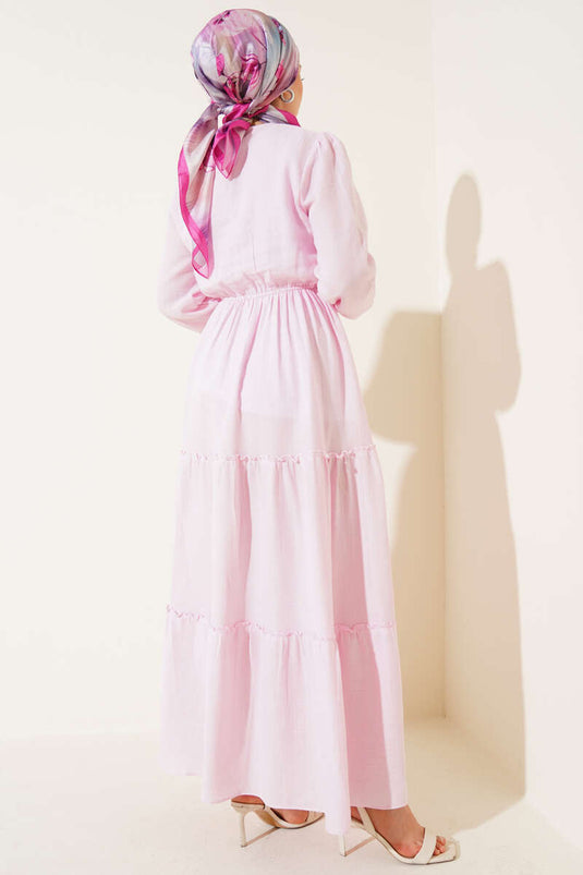 Pink Layered Dress with Elastic Waist