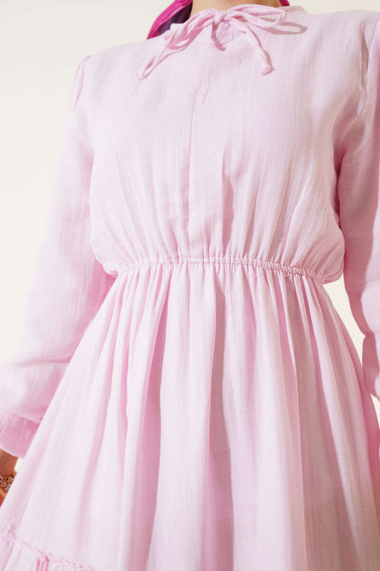 Pink Layered Dress with Elastic Waist