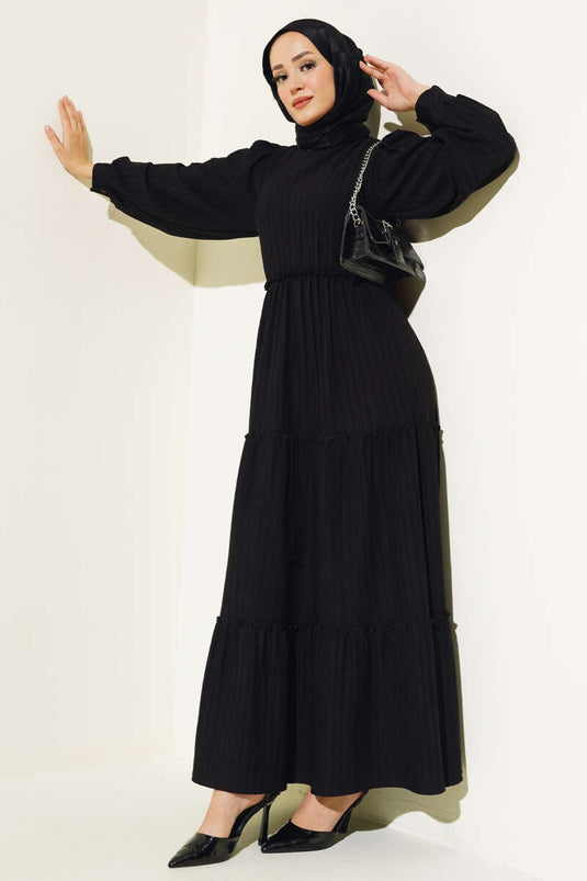 Robe Superposée à Taille Élastique Noir