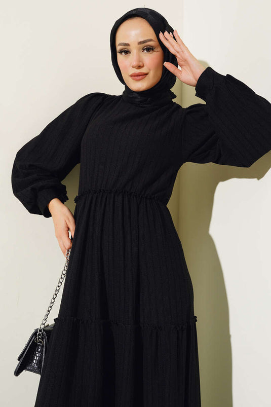 Robe Superposée à Taille Élastique Noir