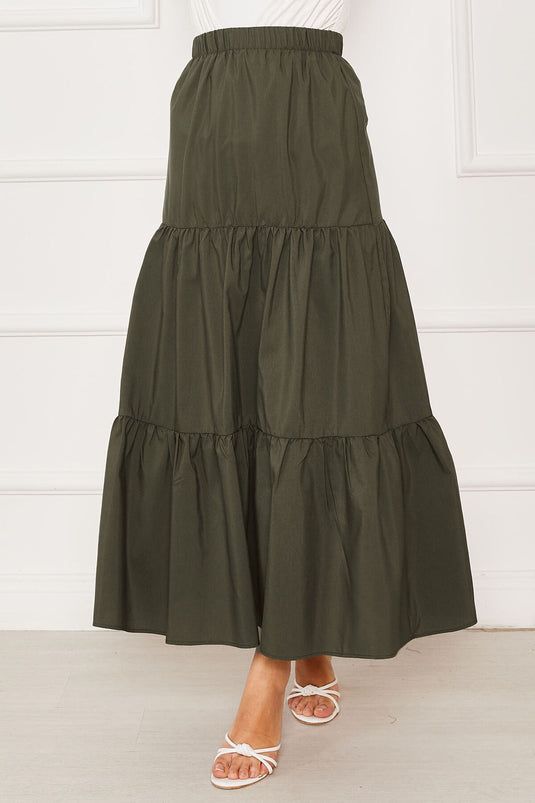 Jupe superposée à taille élastique kaki
