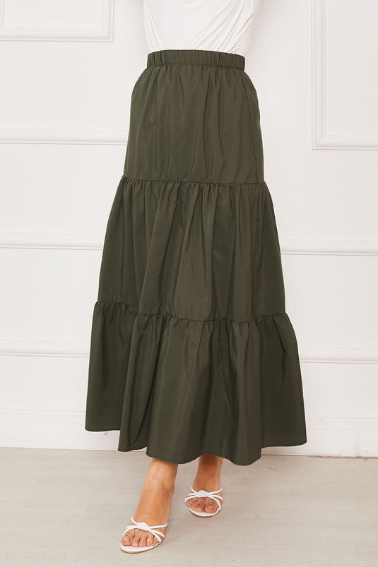 Jupe superposée à taille élastique kaki