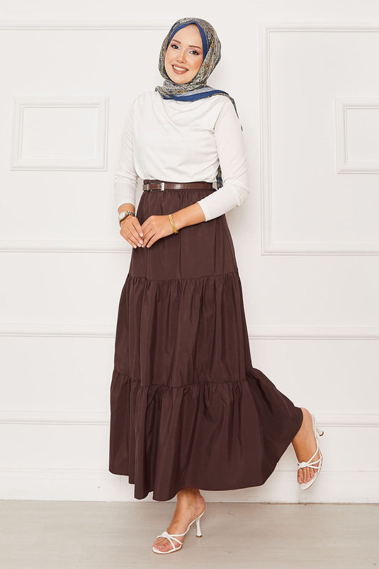 Jupe superposée à taille élastique marron