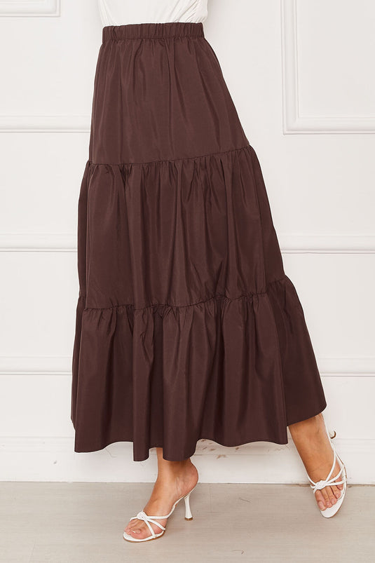 Jupe superposée à taille élastique marron