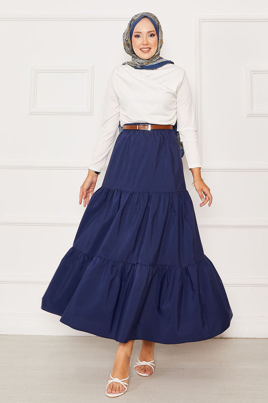 Jupe superposée à taille élastique bleu marine