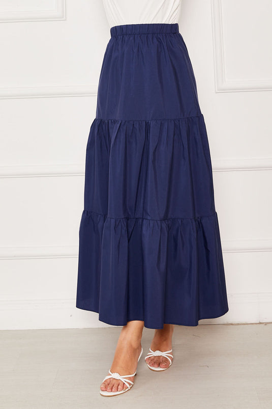 Jupe superposée à taille élastique bleu marine