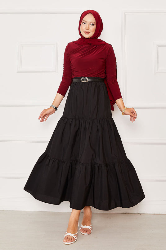 Jupe superposée à taille élastique noire