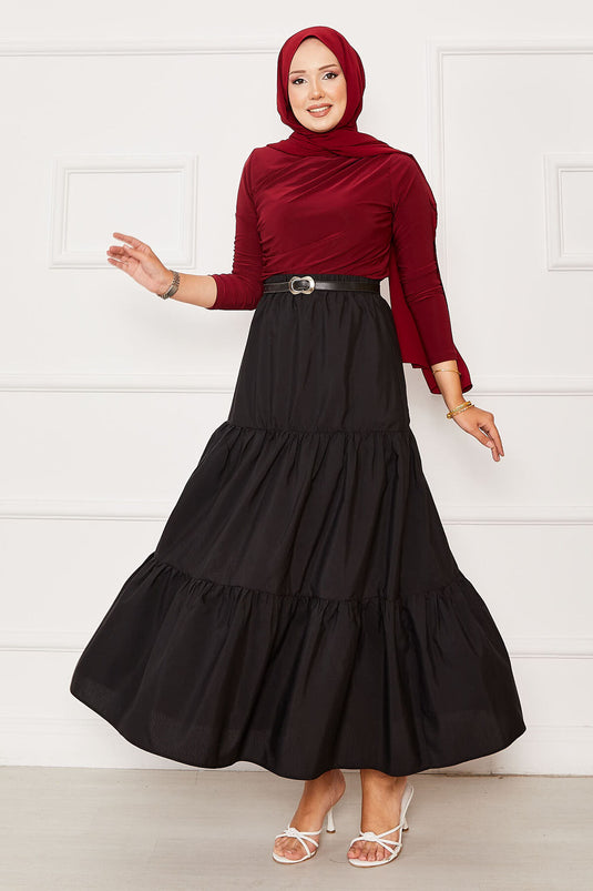 Jupe superposée à taille élastique noire