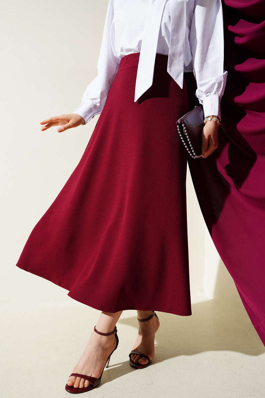 Buy Elastic Waist Basic Flared Skirt Burgundy