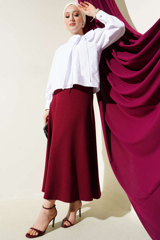 Buy Elastic Waist Basic Flared Skirt Burgundy