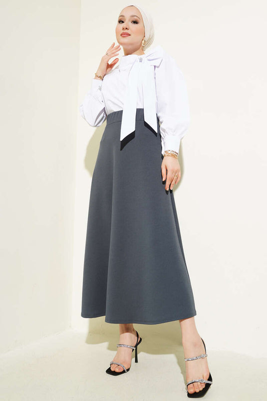 Schlichter ausgestellter Rock mit elastischem Bund, Rauchgrau