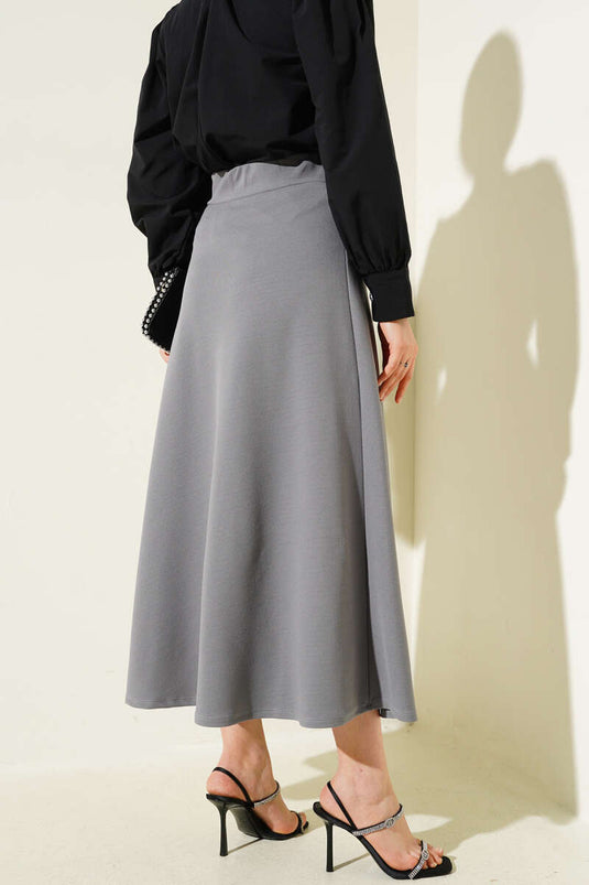 Buy Elastic Waist Flared Basic Skirt Gray