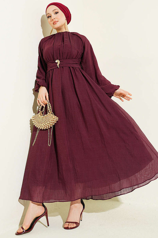 Acheter robe évasée à taille élastique bordeaux