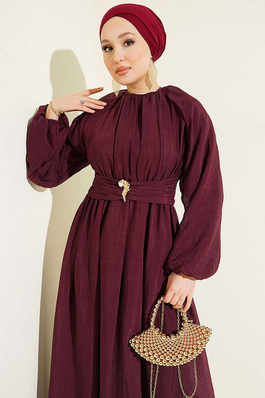 Acheter robe évasée à taille élastique bordeaux