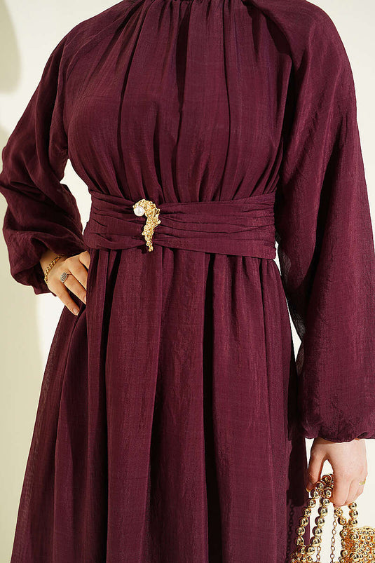 Acheter robe évasée à taille élastique bordeaux