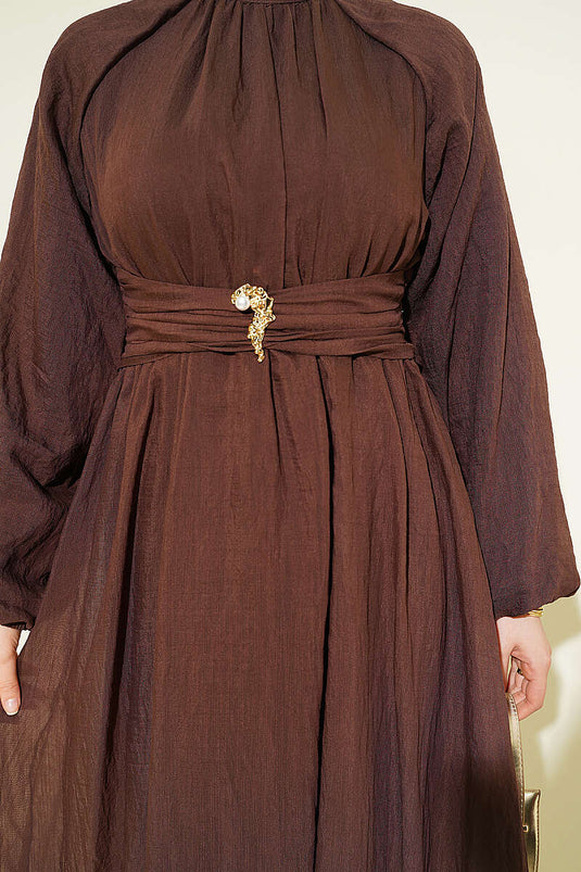 Acheter robe évasée à taille élastique marron