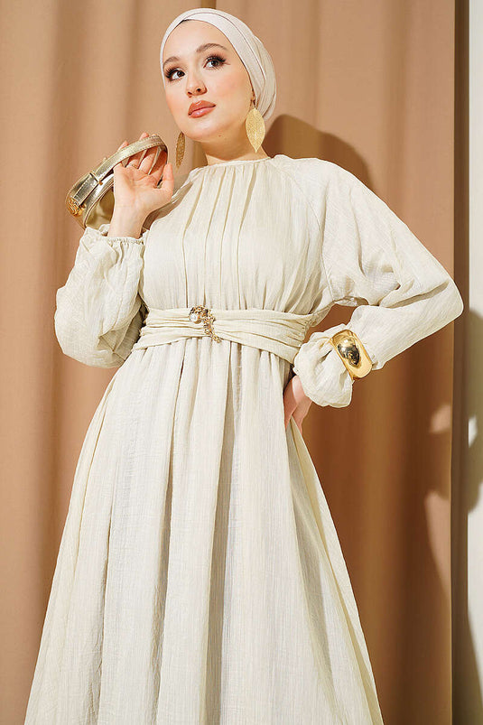 Buy Elastic Waist Flared Dress Stone