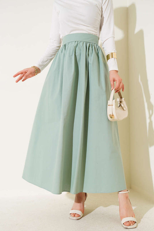 Elastic Waist Flared Skirt in Sage Green