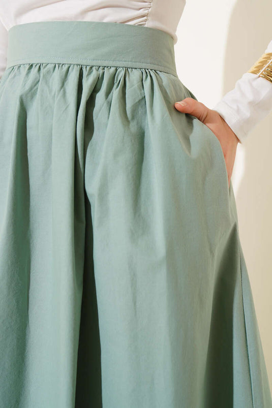 Elastic Waist Flared Skirt in Sage Green