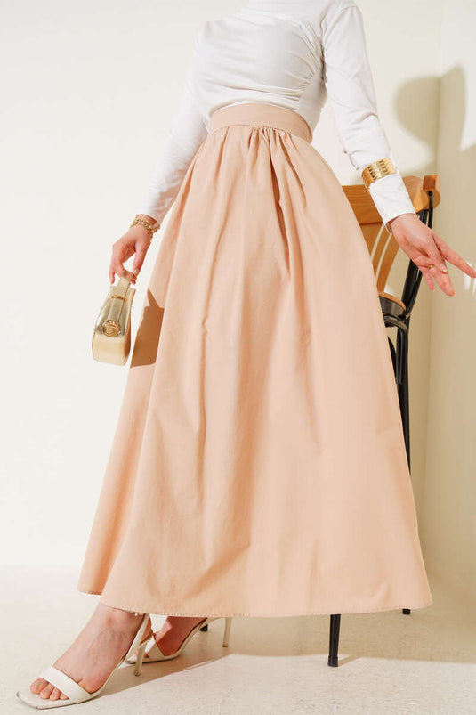 Buy Camel Elastic Waist Flared Skirt