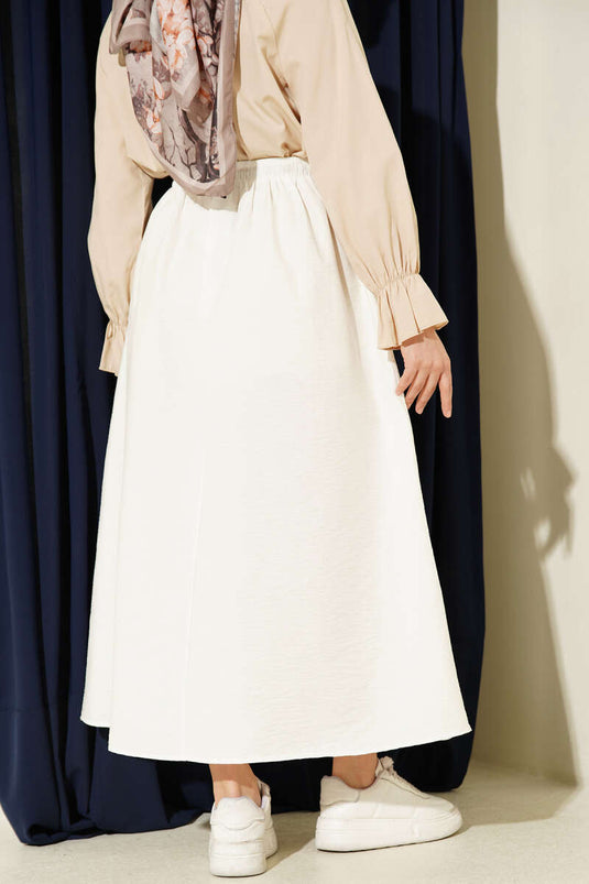 Buy Elastic Waist Flared Parachute Skirt Ecru