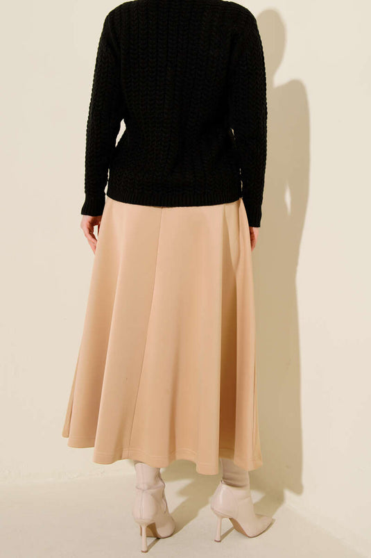 Jupe évasée camel en néoprène avec taille élastique