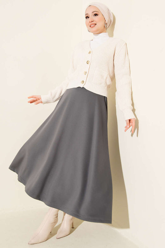 Jupe de plongée évasée à taille élastique, gris fumé