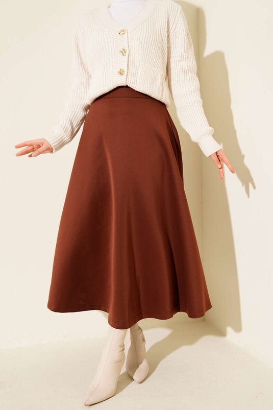 Jupe de plongée évasée à taille élastique, marron