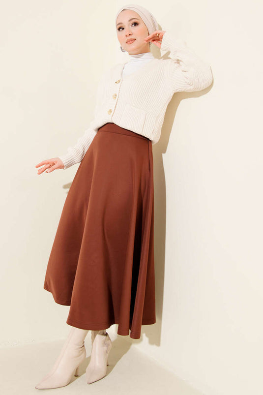 Jupe de plongée évasée à taille élastique, marron