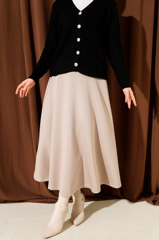 Jupe évasée en néoprène à taille élastique, couleur vison