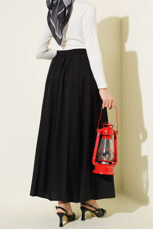 Buy Black Elastic Belted Flared Skirt