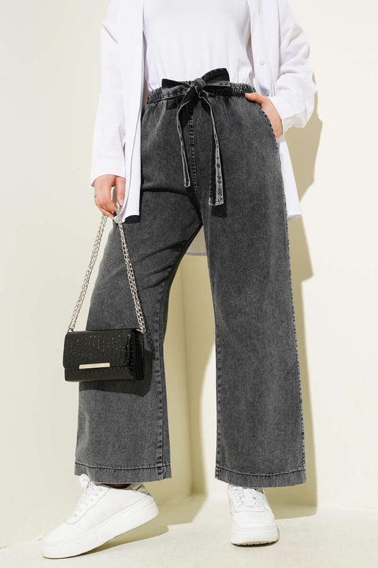 Vaqueros gris oscuro con cintura elástica